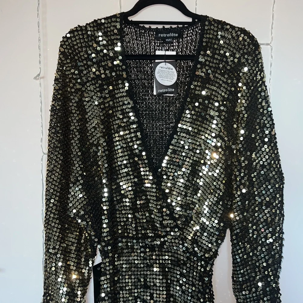 ❌SOLD❌ retrofete Lucia Dress in Black & Gold XS/S - Picture 9 of 13